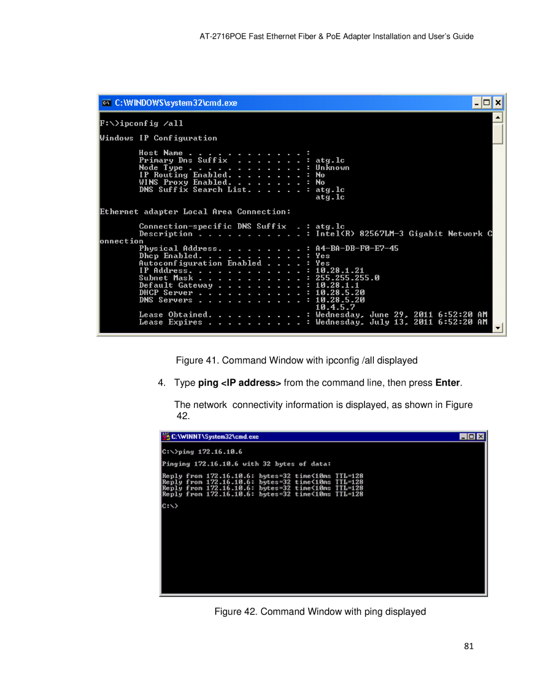 Allied Telesis AT-2716POE manual Command Window with ping displayed 