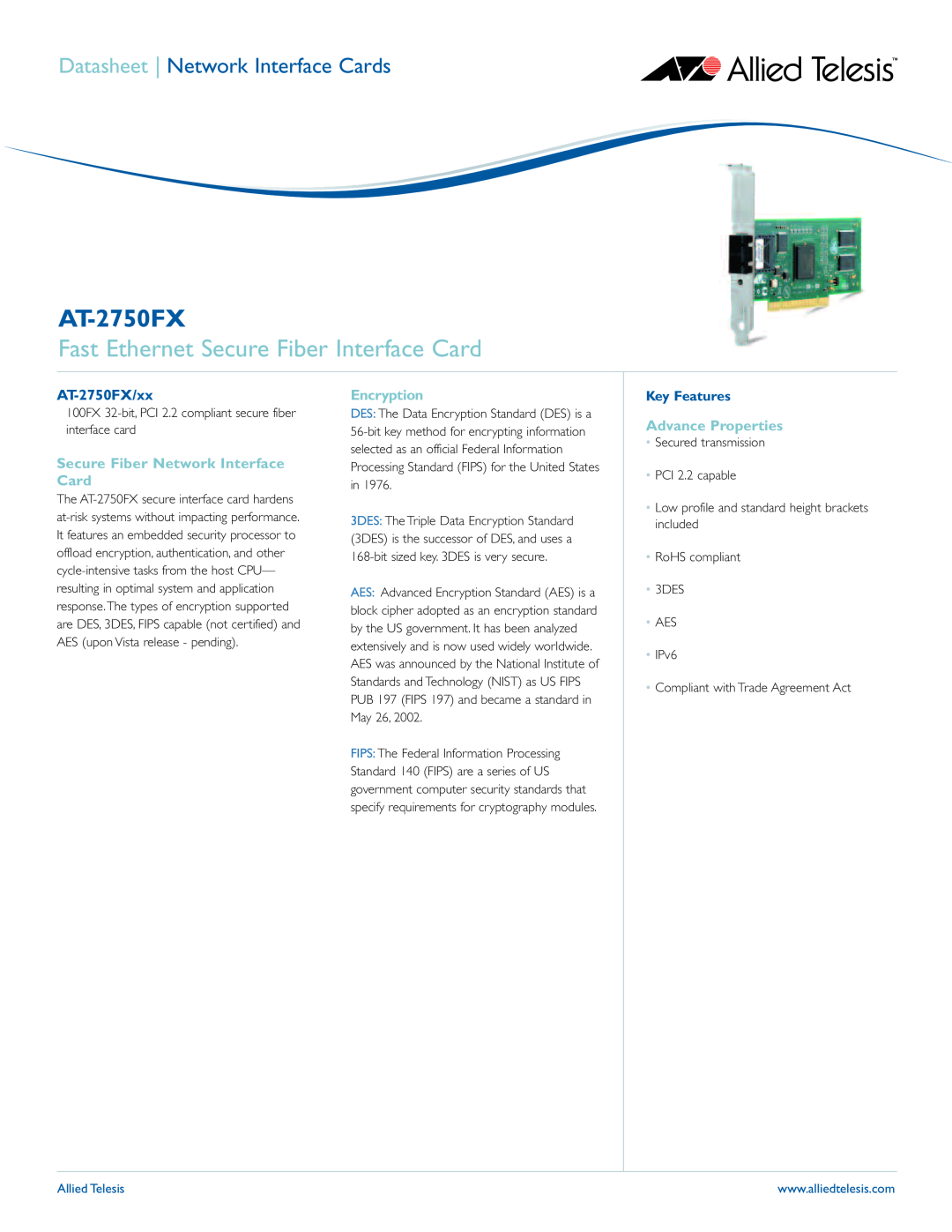 Allied Telesis manual Fast Ethernet Secure Fiber Interface Card, AT-2750FX/xx, Secure Fiber Network Interface Card 