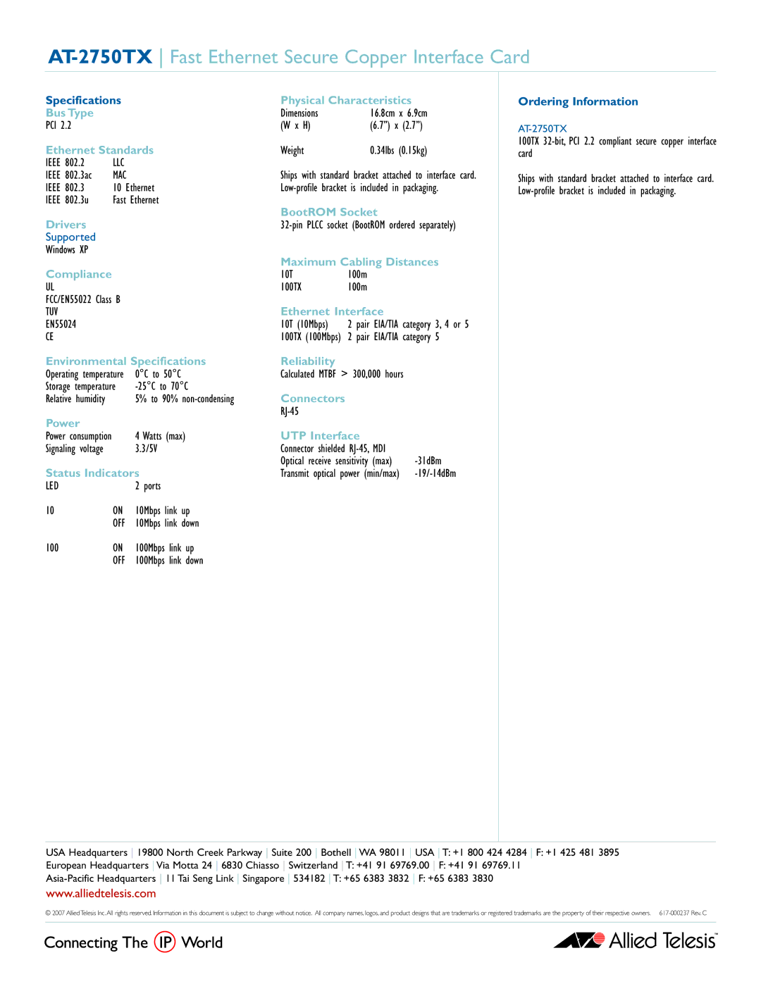 Allied Telesis manual AT-2750TX Fast Ethernet Secure Copper Interface Card 