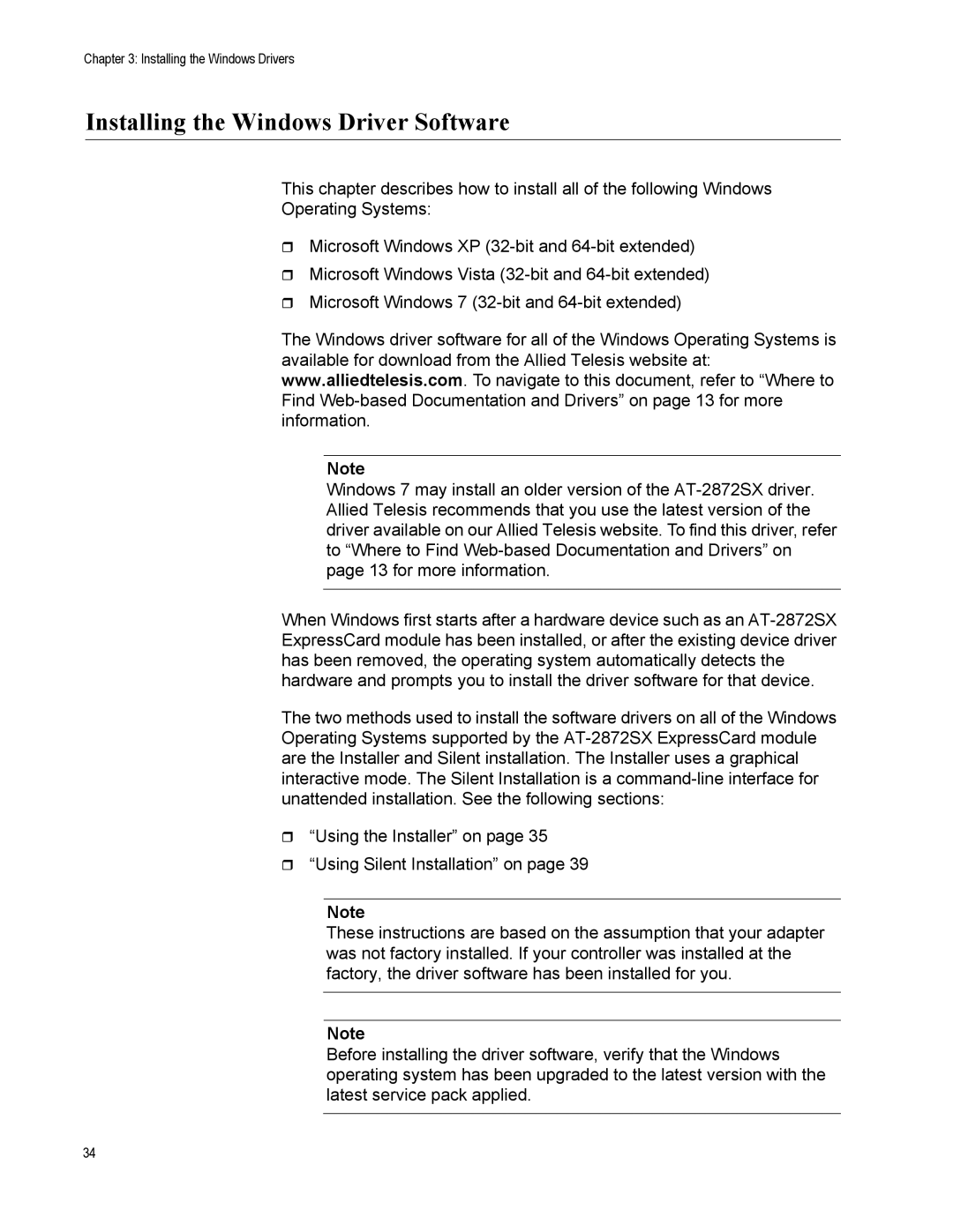 Allied Telesis AT-2872SX manual Installing the Windows Driver Software 