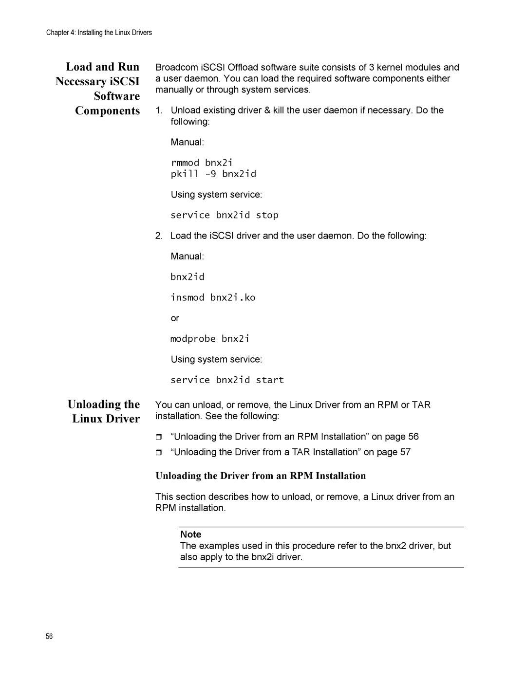 Allied Telesis AT-2872SX manual Unloading the Driver from an RPM Installation, Rmmod bnx2i pkill -9 bnx2id 