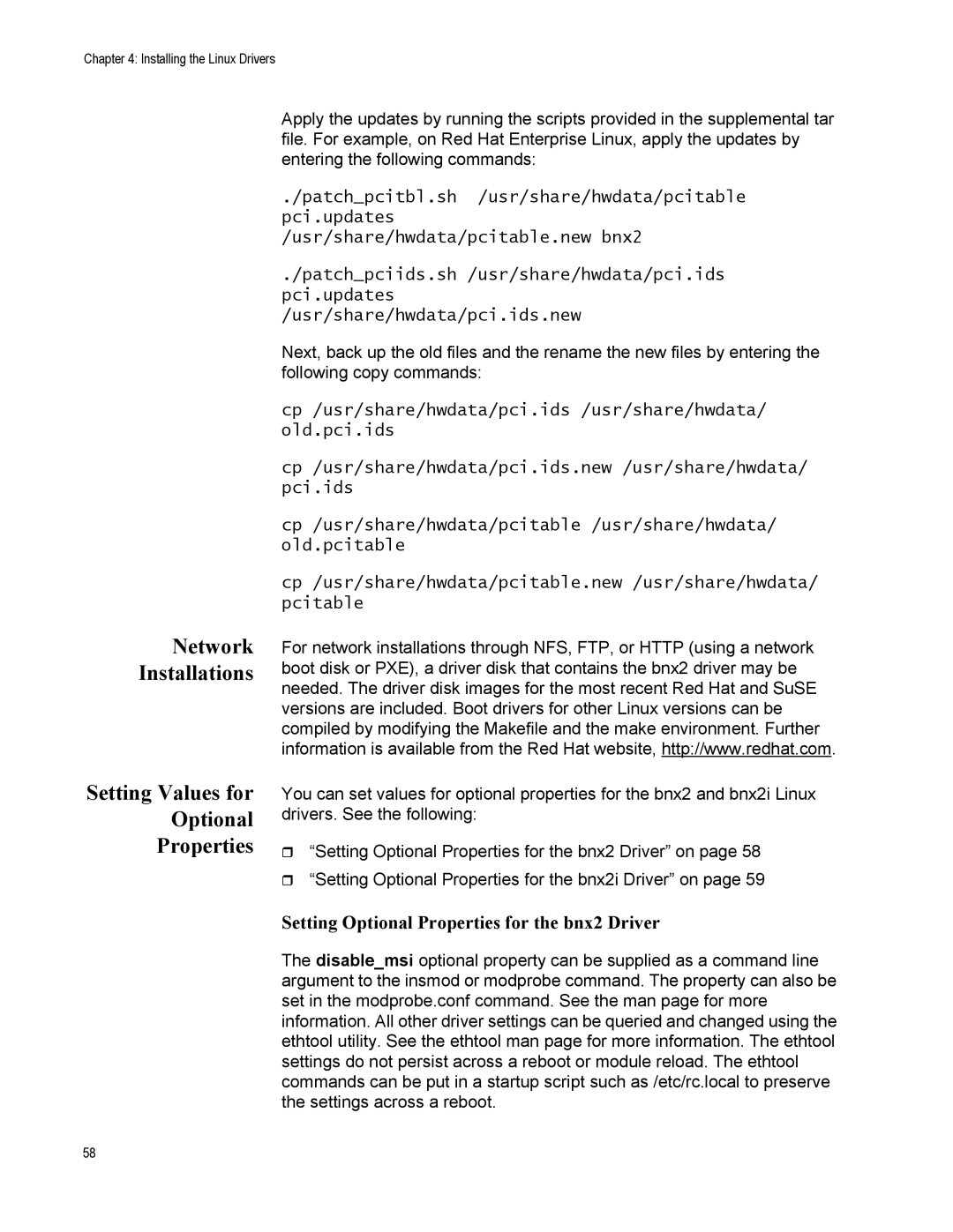 Allied Telesis AT-2872SX manual Network Installations, Setting Values for Optional Properties 