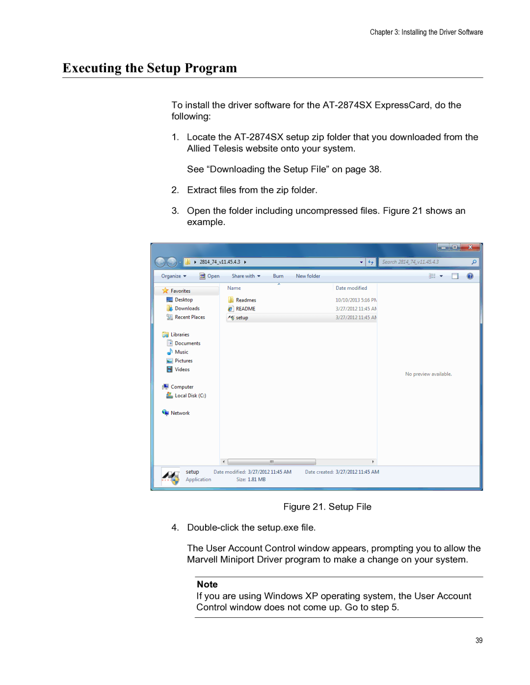 Allied Telesis AT-2874SX/SC manual Executing the Setup Program 