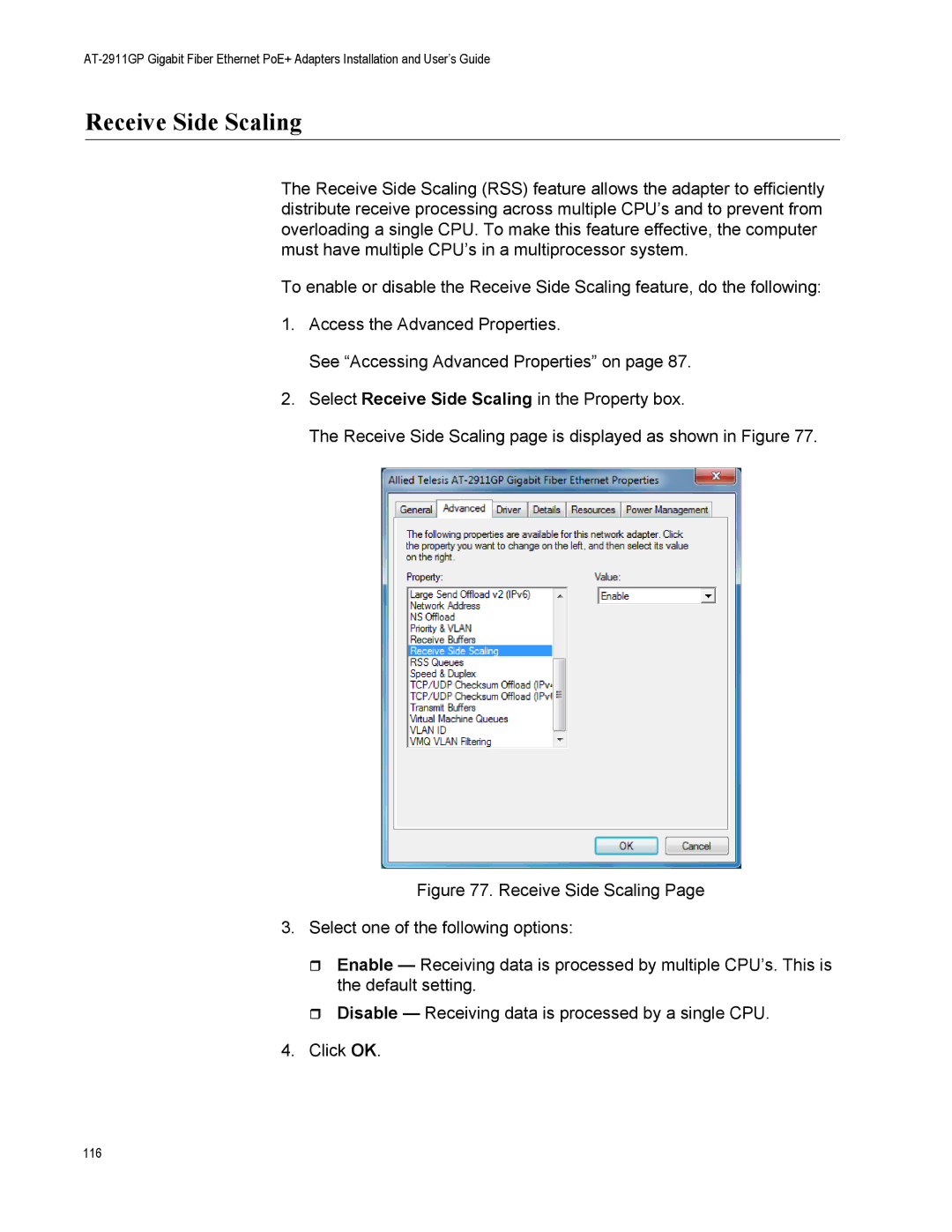 Allied Telesis AT-2911GP/LXLC, AT-2911GP/SXSC, AT-2911GP/SXLC, AT-2911GP/LXSC manual Receive Side Scaling 