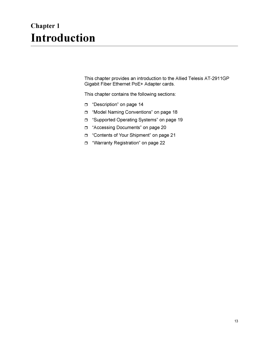 Allied Telesis AT-2911GP/SXSC, AT-2911GP/LXLC, AT-2911GP/SXLC, AT-2911GP/LXSC manual Introduction, Chapter 