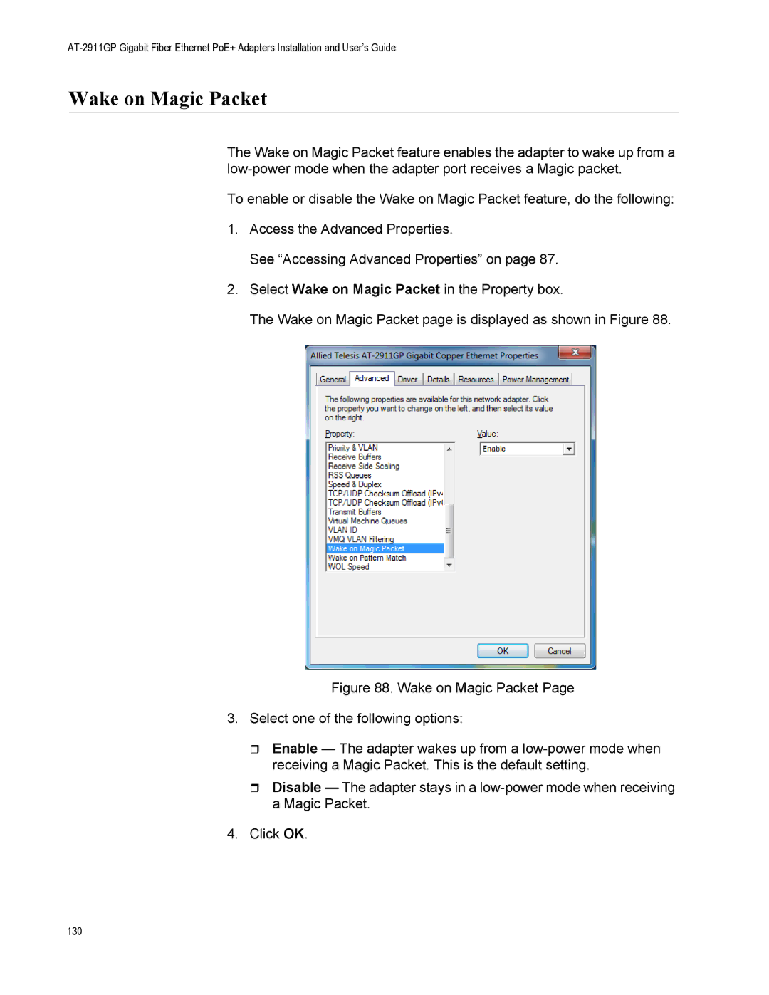 Allied Telesis AT-2911GP/SXLC, AT-2911GP/LXLC, AT-2911GP/SXSC, AT-2911GP/LXSC manual Wake on Magic Packet 