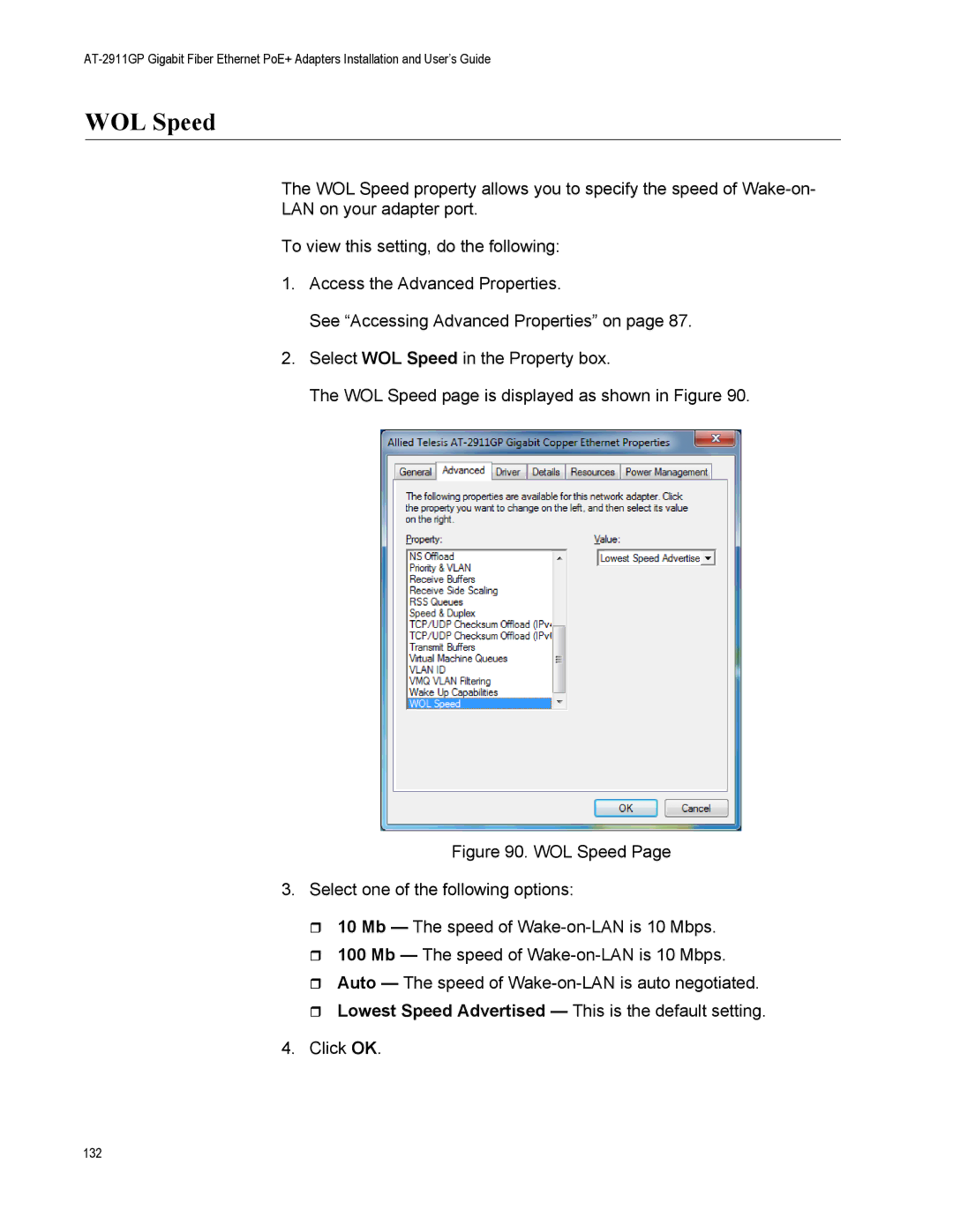 Allied Telesis AT-2911GP/LXLC, AT-2911GP/SXSC, AT-2911GP/SXLC, AT-2911GP/LXSC manual WOL Speed 