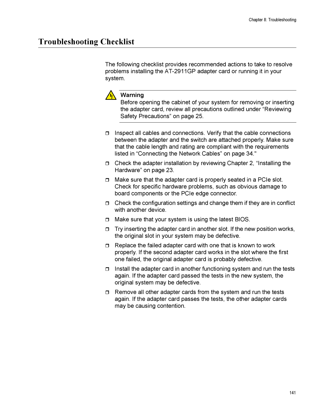 Allied Telesis AT-2911GP/SXSC, AT-2911GP/LXLC, AT-2911GP/SXLC, AT-2911GP/LXSC manual Troubleshooting Checklist 