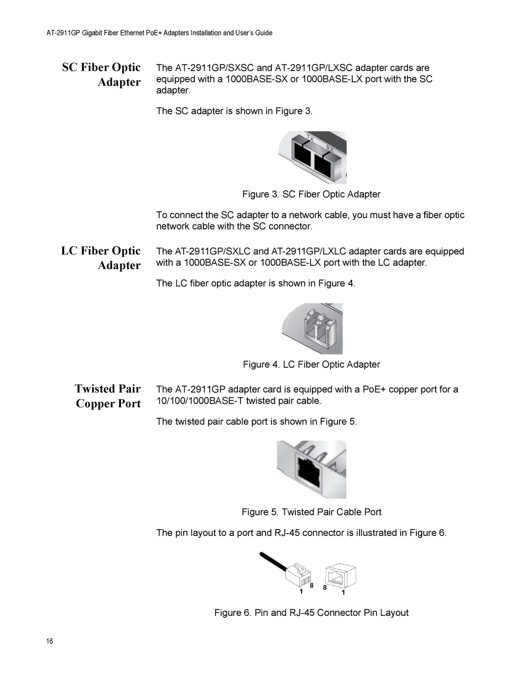 Allied Telesis AT-2911GP/LXLC, AT-2911GP/SXSC, AT-2911GP/SXLC, AT-2911GP/LXSC manual SC Fiber Optic Adapter 