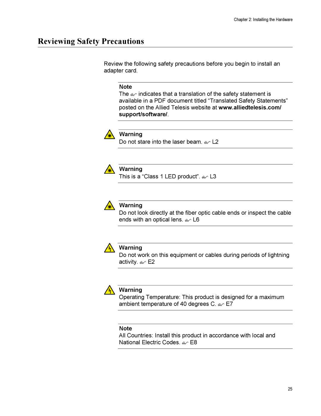 Allied Telesis AT-2911GP/SXSC, AT-2911GP/LXLC, AT-2911GP/SXLC, AT-2911GP/LXSC manual Reviewing Safety Precautions 