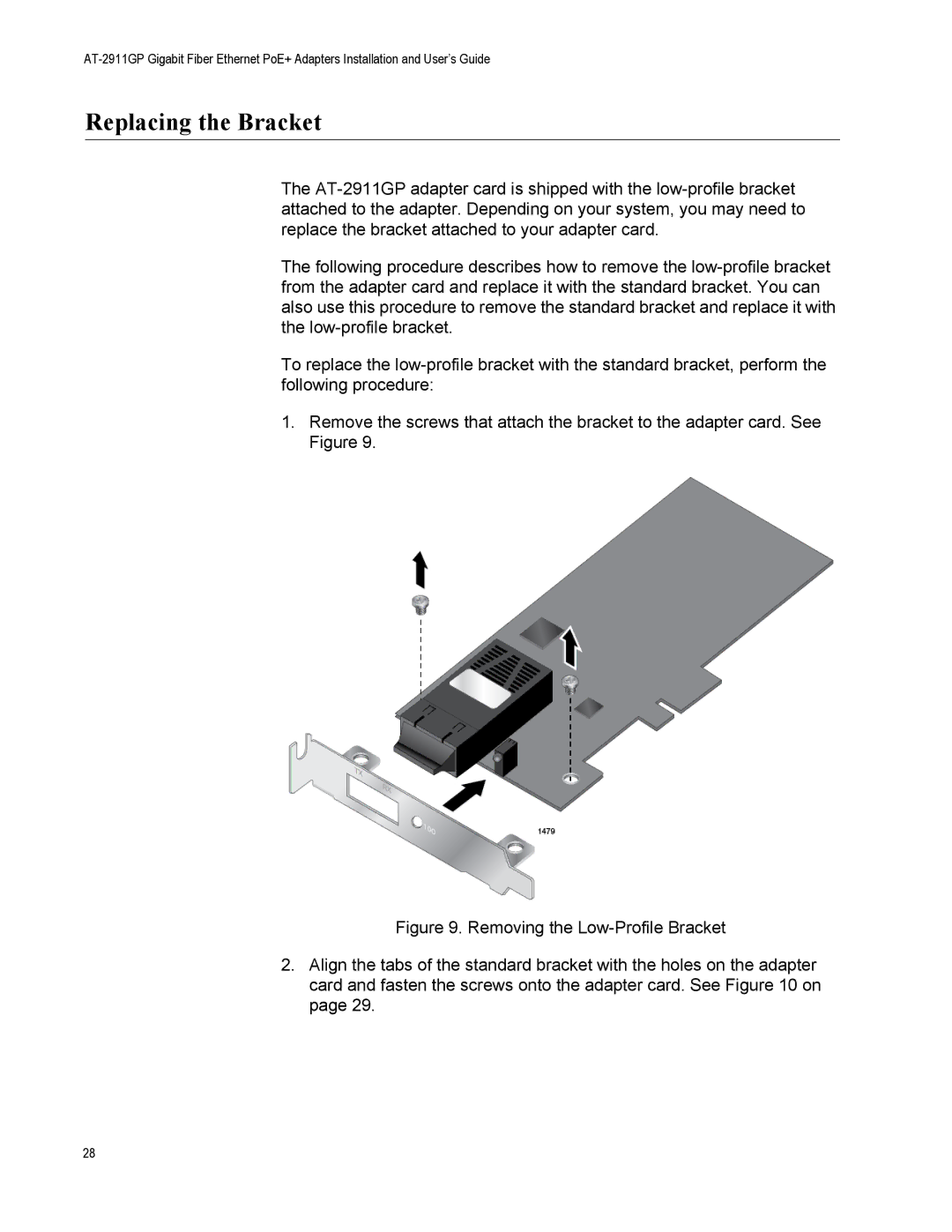 Allied Telesis AT-2911GP/LXLC, AT-2911GP/SXSC, AT-2911GP/SXLC, AT-2911GP/LXSC manual Replacing the Bracket 