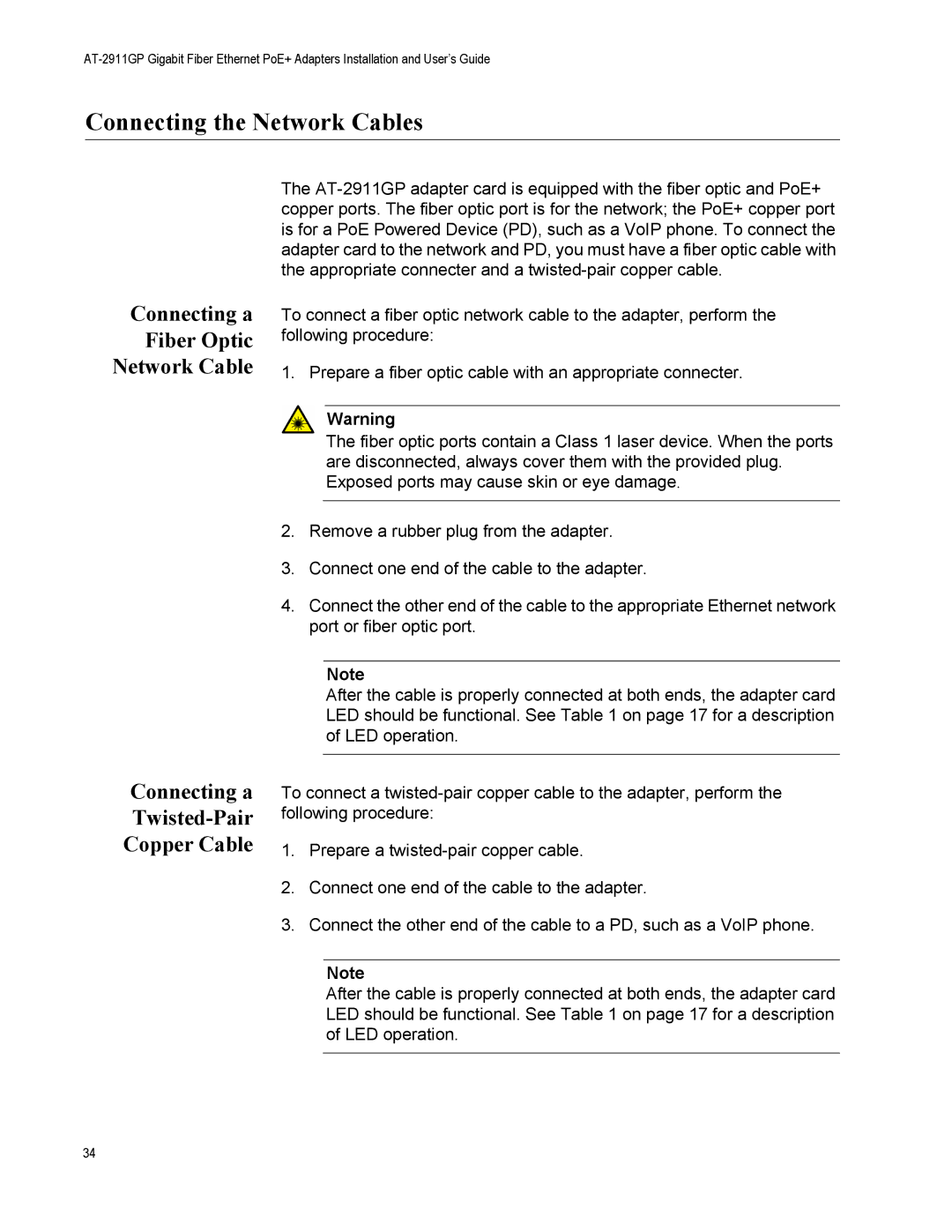 Allied Telesis AT-2911GP/SXLC, AT-2911GP/LXLC, AT-2911GP/SXSC, AT-2911GP/LXSC manual Connecting the Network Cables 