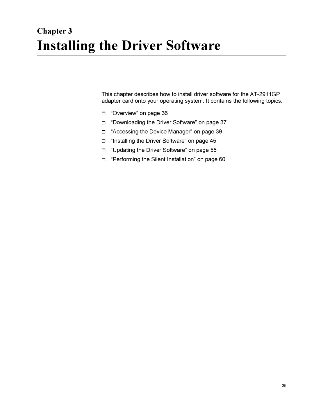 Allied Telesis AT-2911GP/LXSC, AT-2911GP/LXLC, AT-2911GP/SXSC, AT-2911GP/SXLC manual Installing the Driver Software, Chapter 