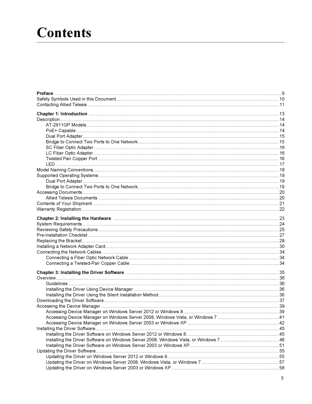 Allied Telesis AT-2911GP/SXSC, AT-2911GP/LXLC, AT-2911GP/SXLC, AT-2911GP/LXSC manual Contents 