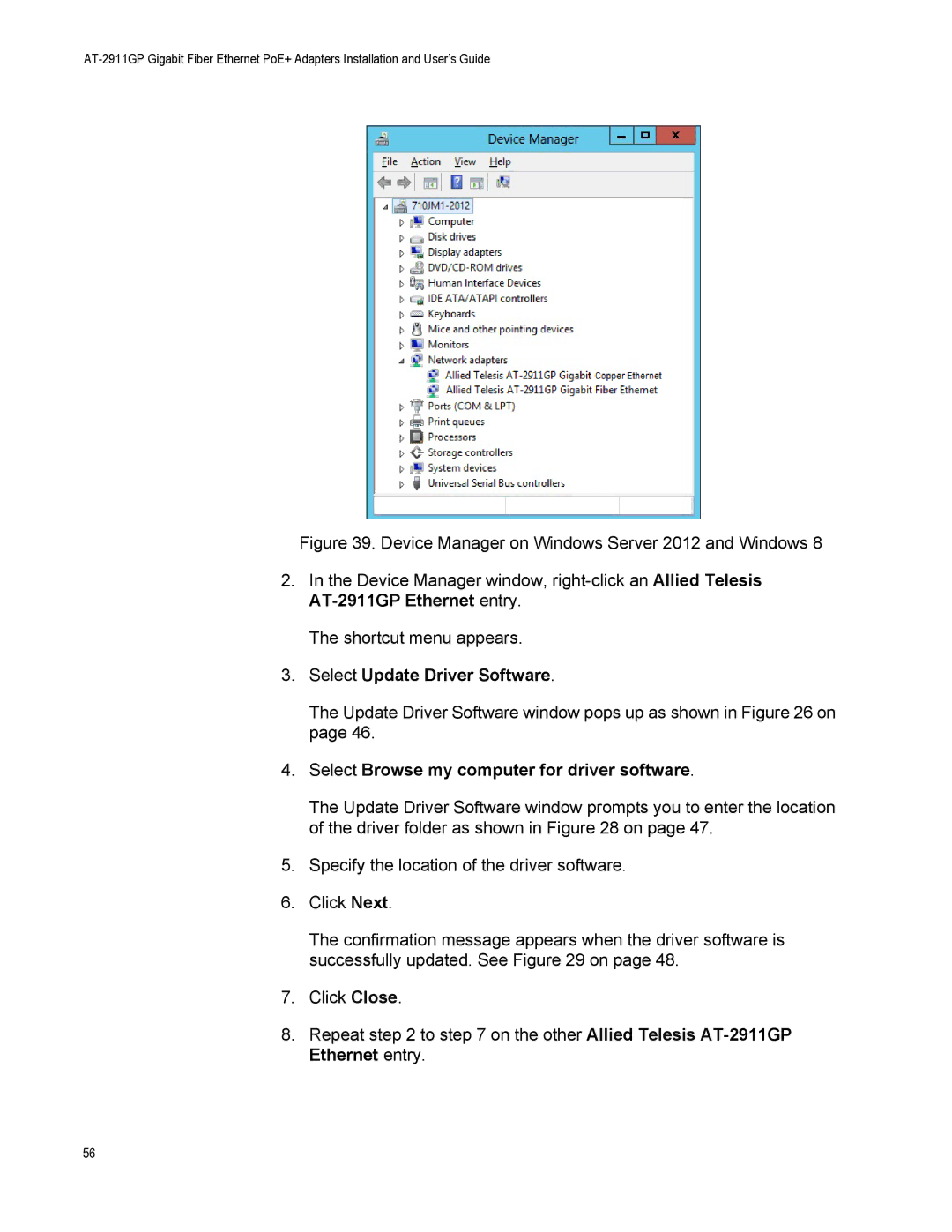 Allied Telesis AT-2911GP/LXLC, AT-2911GP/SXSC, AT-2911GP/SXLC manual Update Driver Software window pops up as shown in on 