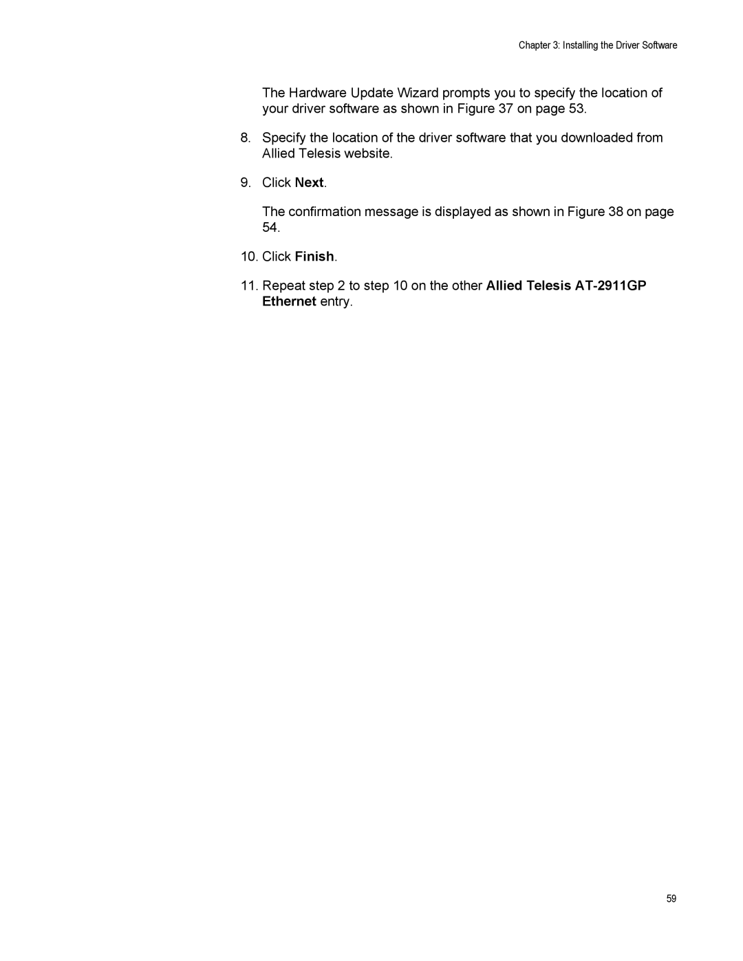 Allied Telesis AT-2911GP/LXSC, AT-2911GP/LXLC, AT-2911GP/SXSC, AT-2911GP/SXLC manual Installing the Driver Software 