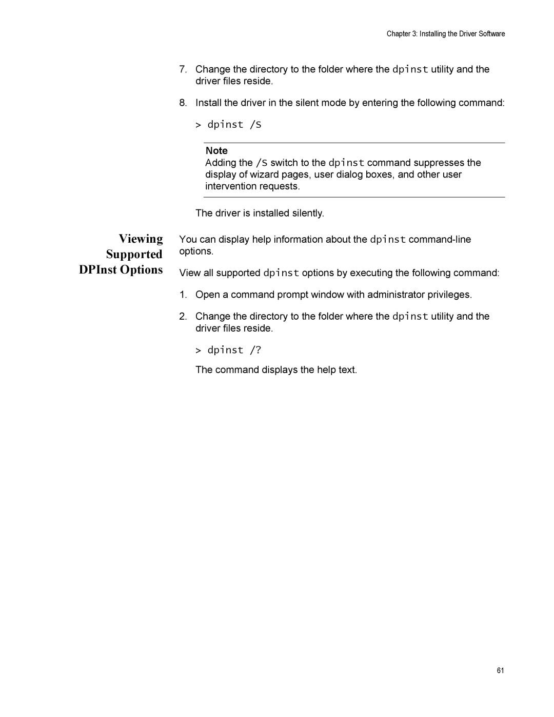 Allied Telesis AT-2911GP/SXSC, AT-2911GP/LXLC, AT-2911GP/SXLC, AT-2911GP/LXSC manual Viewing Supported DPInst Options 