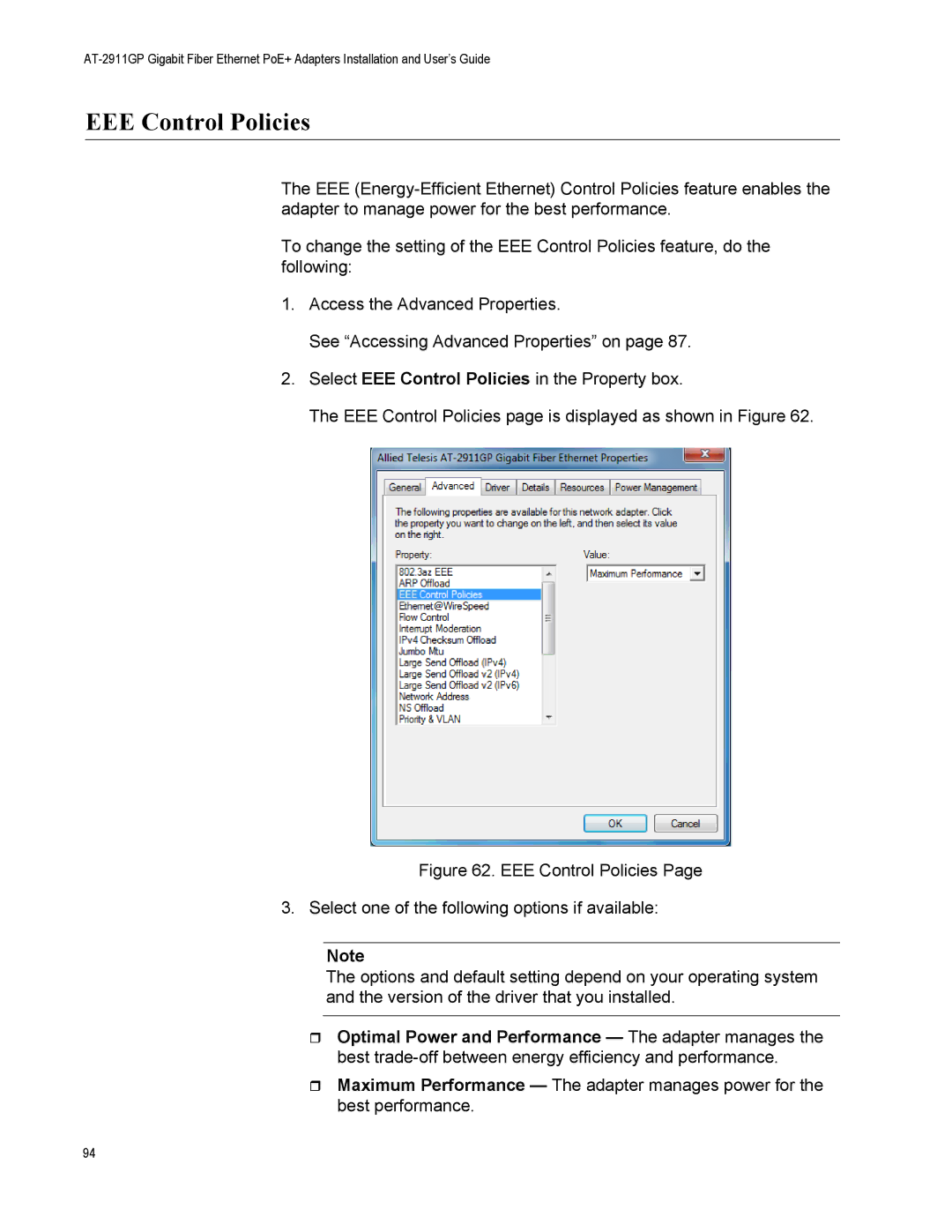 Allied Telesis AT-2911GP/SXLC, AT-2911GP/LXLC, AT-2911GP/SXSC, AT-2911GP/LXSC manual EEE Control Policies 