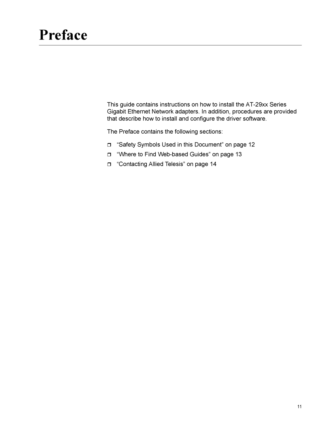 Allied Telesis AT-2972SX/2, AT-2916LX10/LC-901, AT-2916SX, AT-2931SX, AT-2972T/2, AT-2972LX10/LC-901 manual Preface 