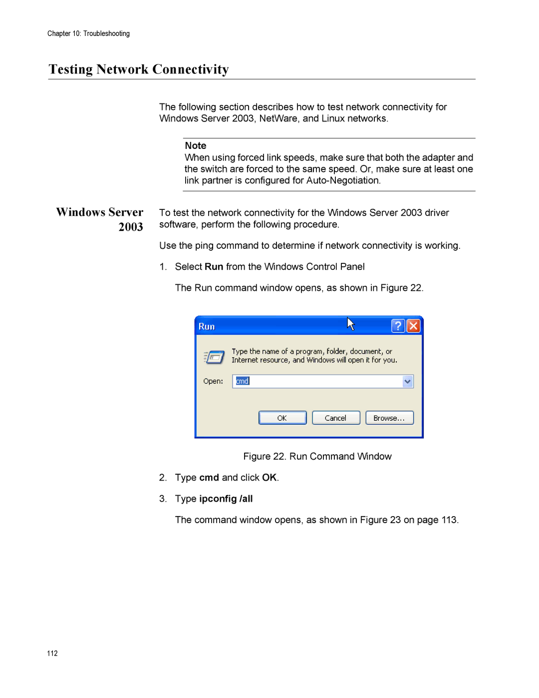 Allied Telesis AT-2916LX10/LC-901, AT-2916SX, AT-2931SX Testing Network Connectivity, Windows Server, Type ipconfig /all 