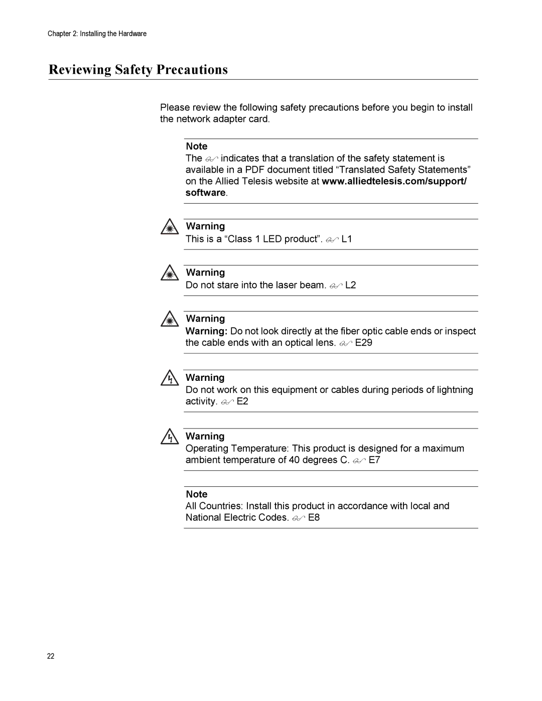 Allied Telesis AT-2916SX, AT-2916LX10/LC-901, AT-2931SX, AT-2972T/2, AT-2972SX/2 manual Reviewing Safety Precautions 