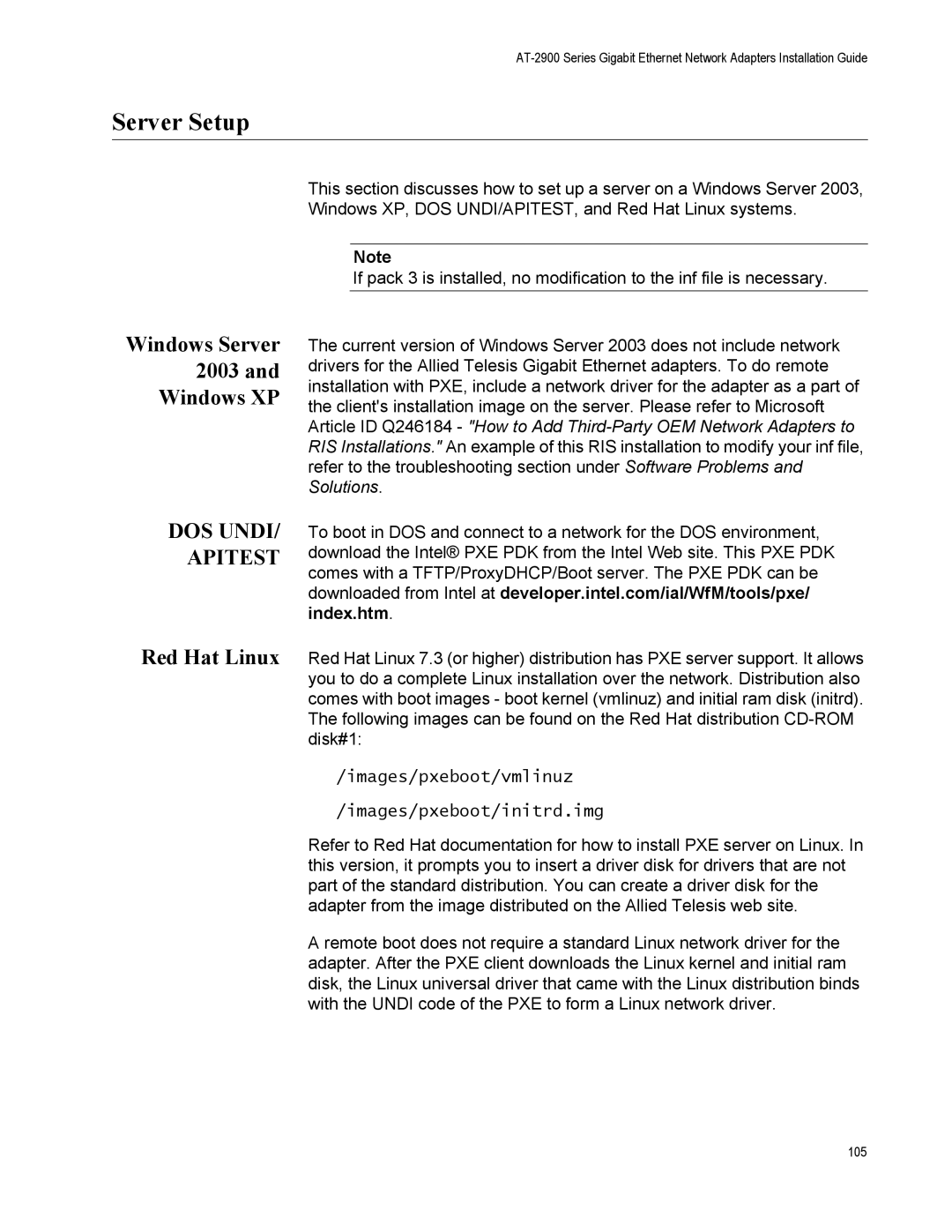 Allied Telesis AT-2972LX10/LC, AT-2916LX10/LC manual Server Setup, Windows Server 2003 Windows XP 