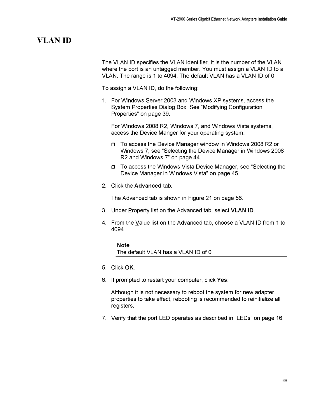 Allied Telesis AT-2972LX10/LC, AT-2916LX10/LC manual Vlan ID 