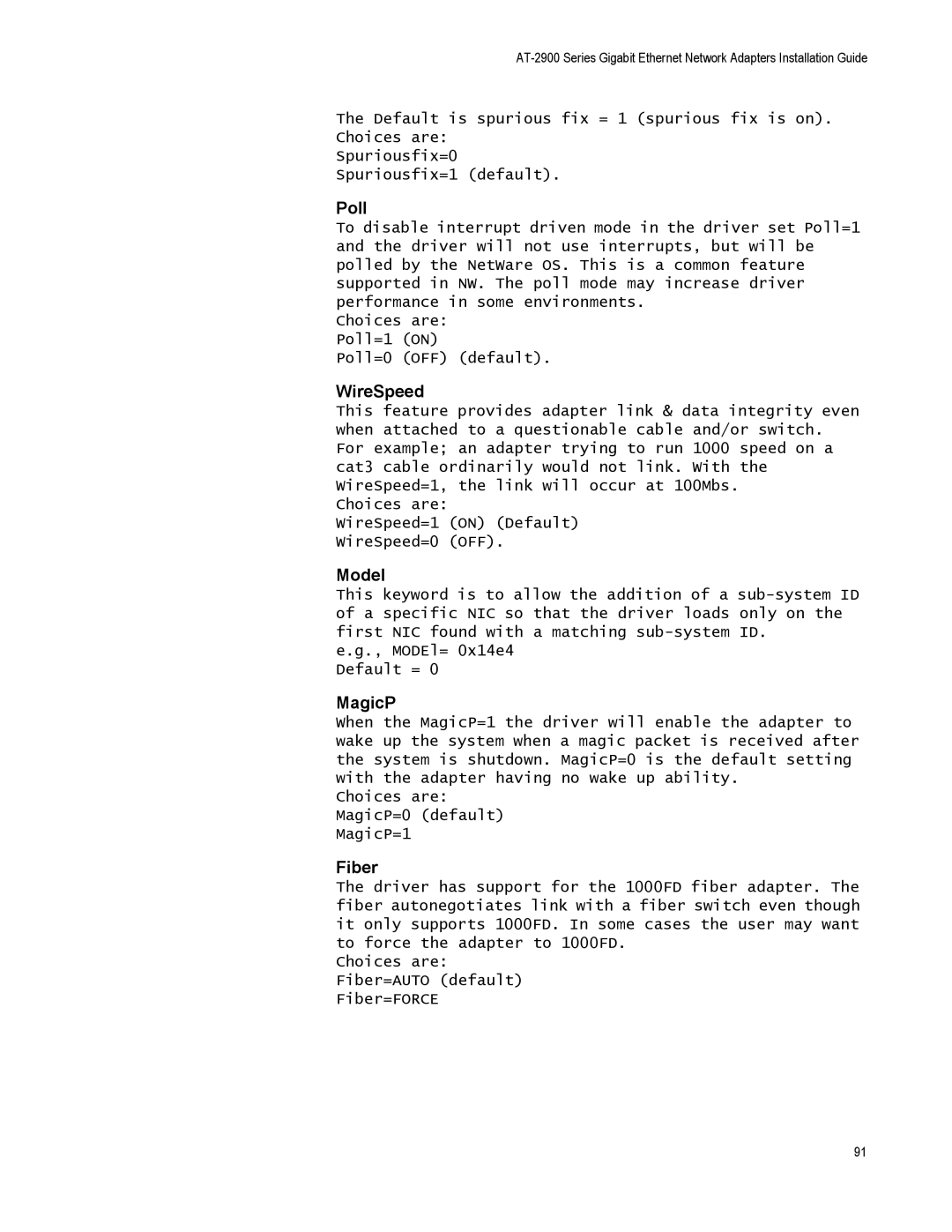 Allied Telesis AT-2972LX10/LC, AT-2916LX10/LC manual Poll, WireSpeed, Model, MagicP, Fiber 