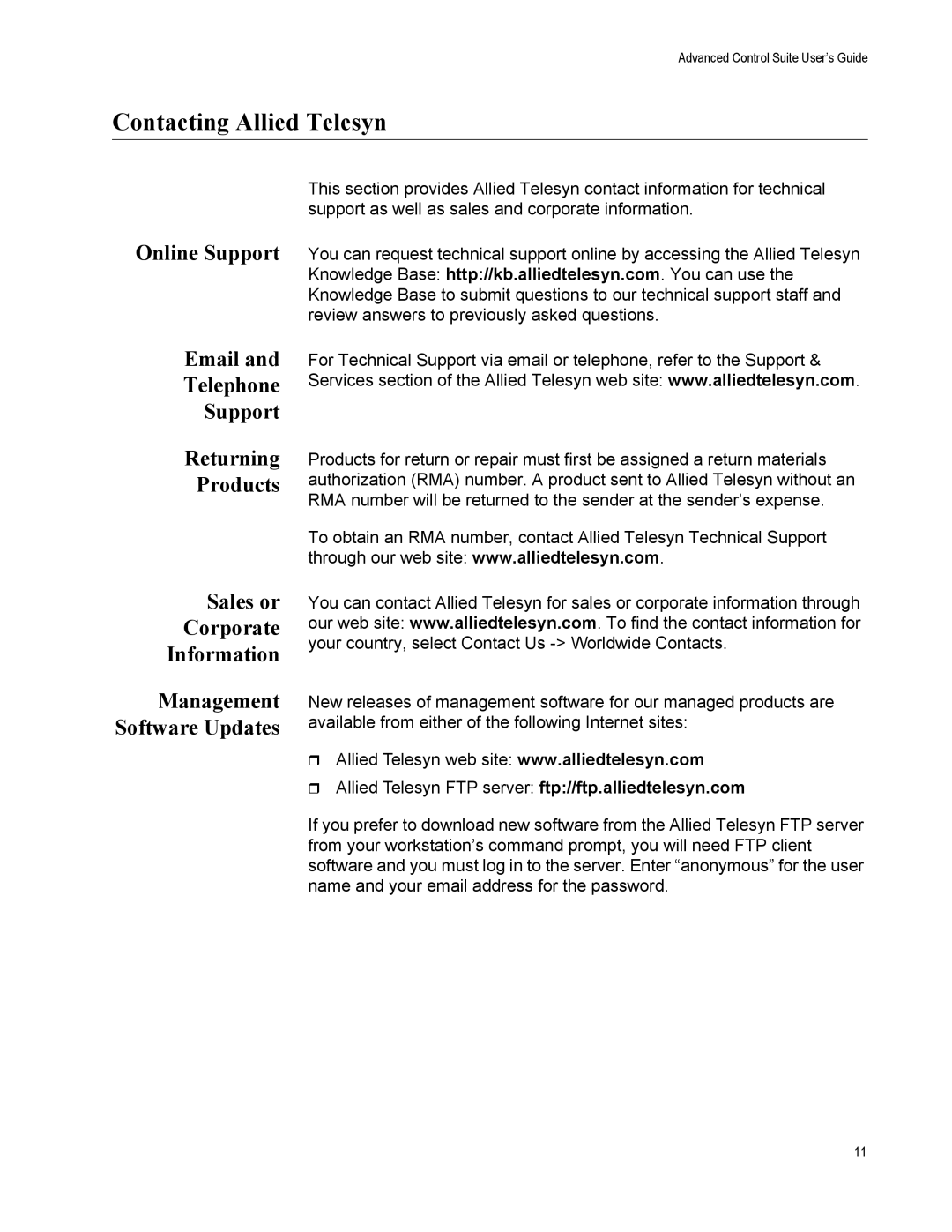 Allied Telesis AT2972SX/2, AT-2916SX, AT-2972SX manual Contacting Allied Telesyn, Management Software Updates 