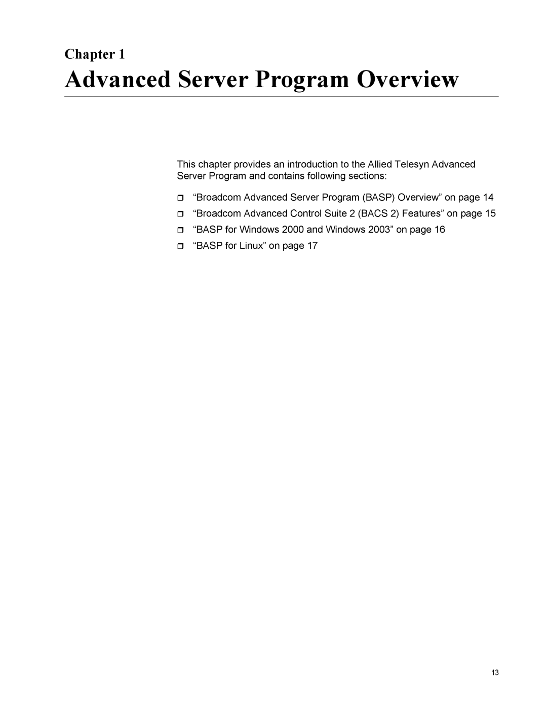 Allied Telesis AT-2972SX, AT-2916SX, AT2972SX/2 manual Advanced Server Program Overview, Chapter 