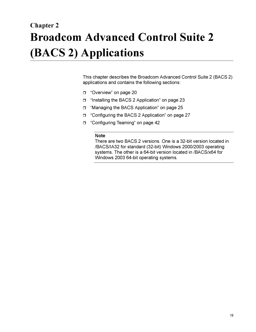 Allied Telesis AT-2972SX, AT-2916SX, AT2972SX/2 manual Broadcom Advanced Control Suite 2 Bacs 2 Applications, Chapter 