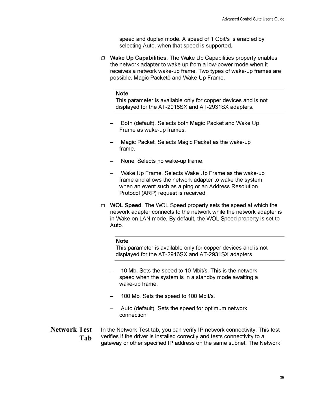 Allied Telesis AT2972SX/2, AT-2916SX, AT-2972SX manual Network Test Tab 