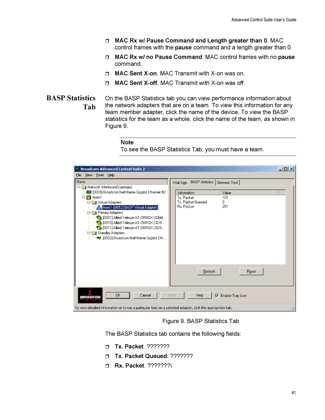 Allied Telesis AT2972SX/2, AT-2916SX, AT-2972SX manual Basp Statistics Tab 