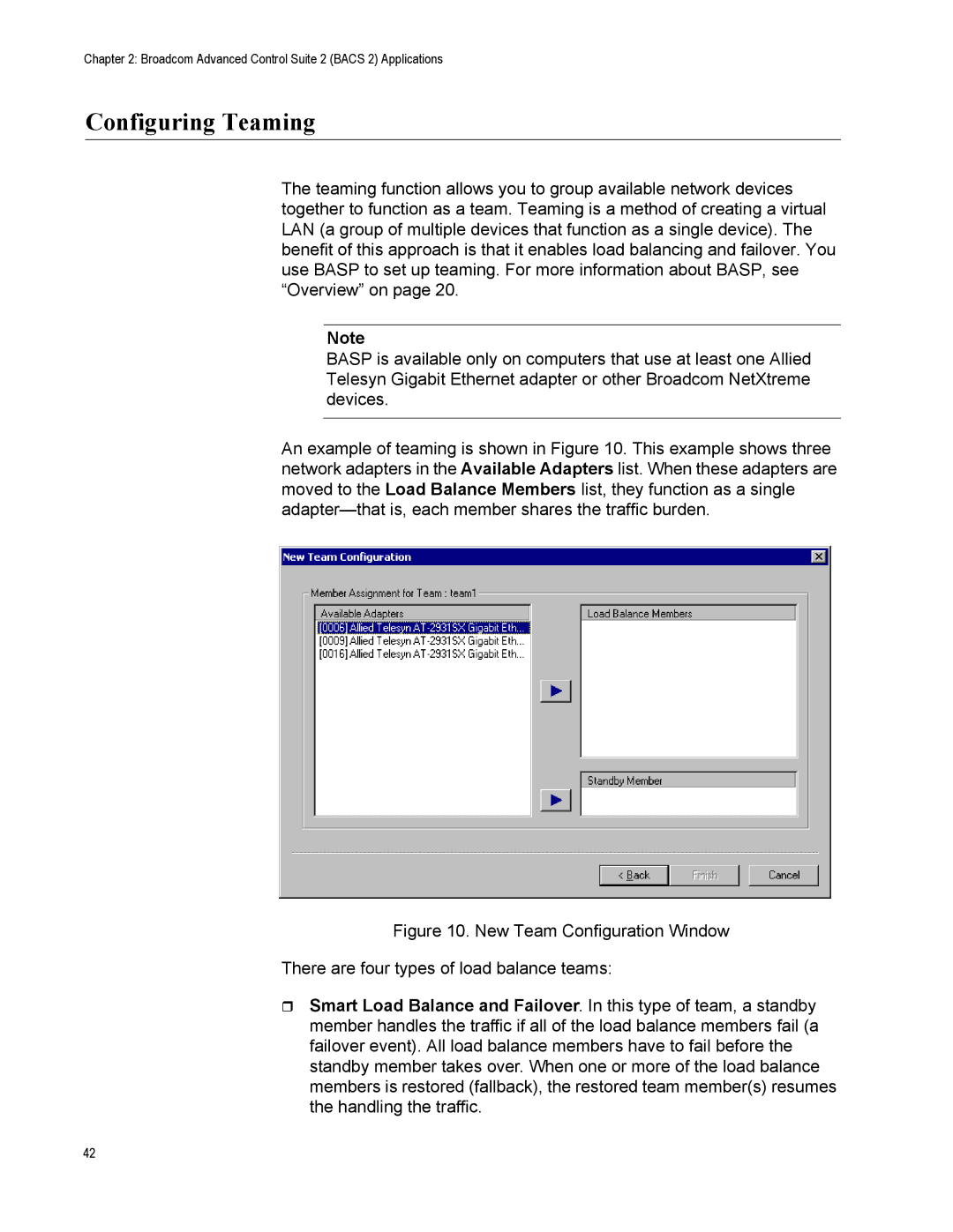 Allied Telesis AT-2916SX, AT-2972SX, AT2972SX/2 manual Configuring Teaming 