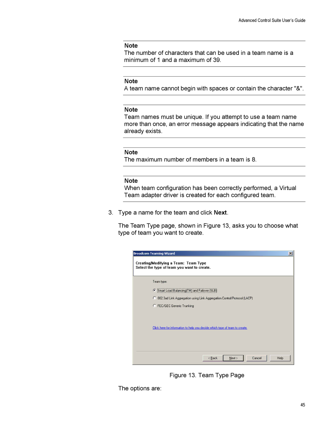 Allied Telesis AT-2916SX, AT-2972SX, AT2972SX/2 manual Team Type Options are 