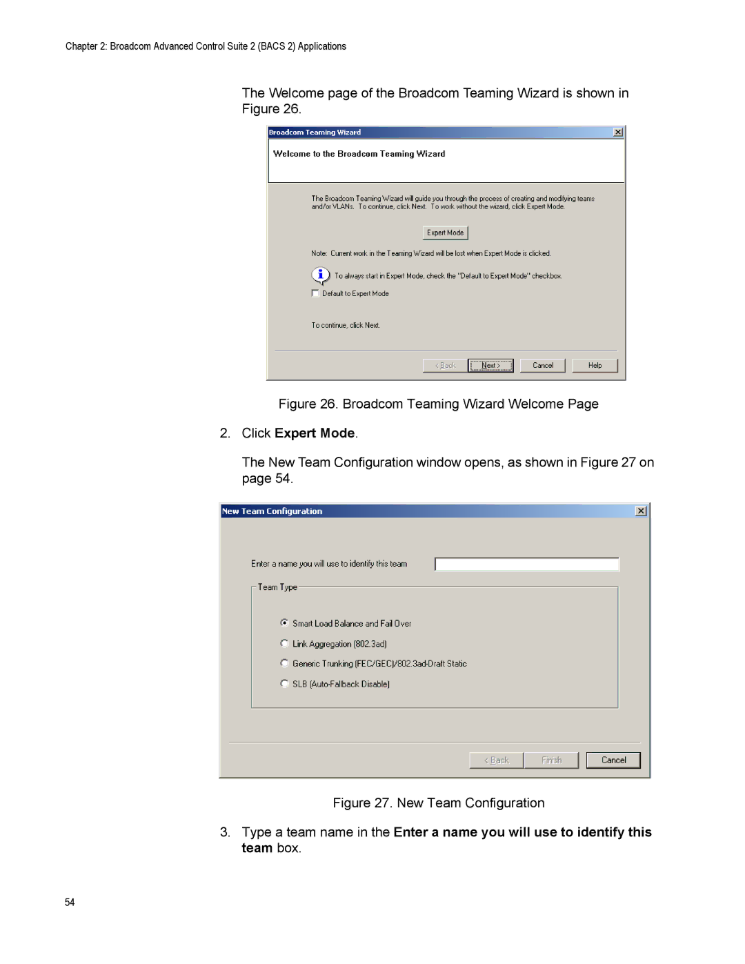 Allied Telesis AT-2916SX, AT-2972SX, AT2972SX/2 manual Broadcom Teaming Wizard Welcome, Click Expert Mode 