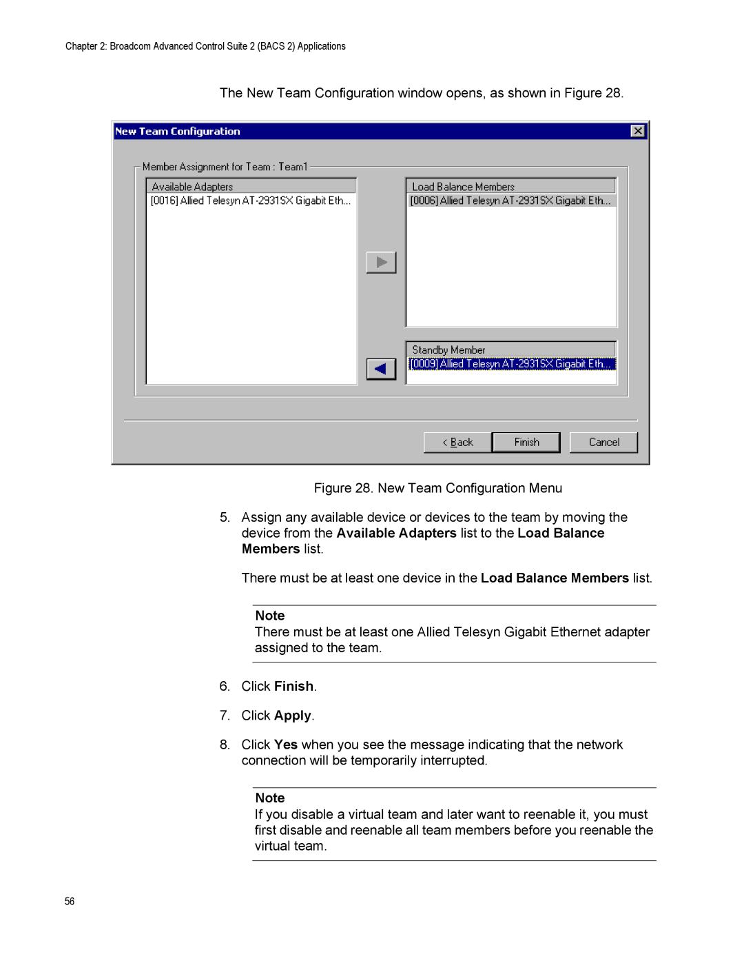 Allied Telesis AT2972SX/2, AT-2916SX, AT-2972SX manual New Team Configuration window opens, as shown in Figure 