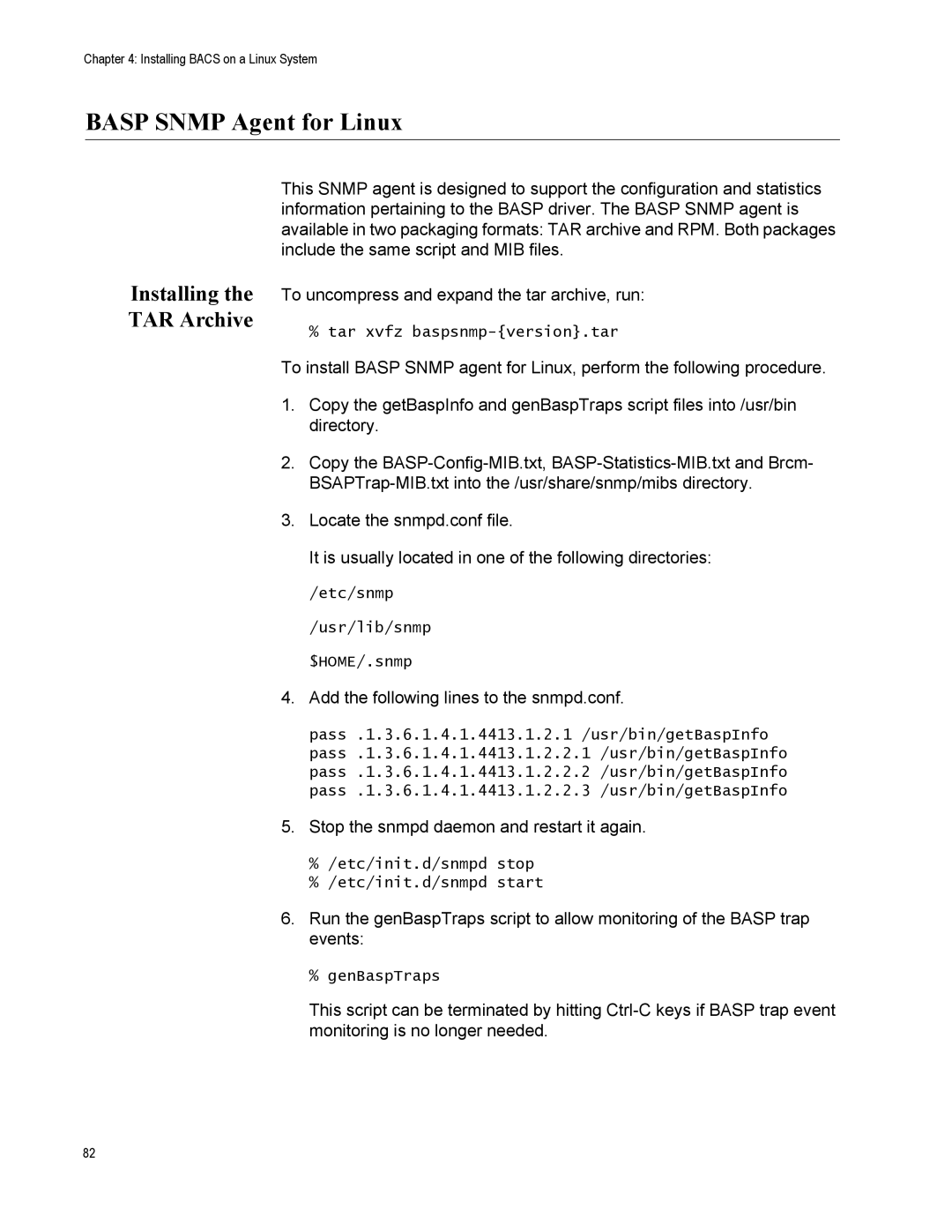 Allied Telesis AT-2972SX, AT-2916SX, AT2972SX/2 manual Basp Snmp Agent for Linux, Installing the TAR Archive 