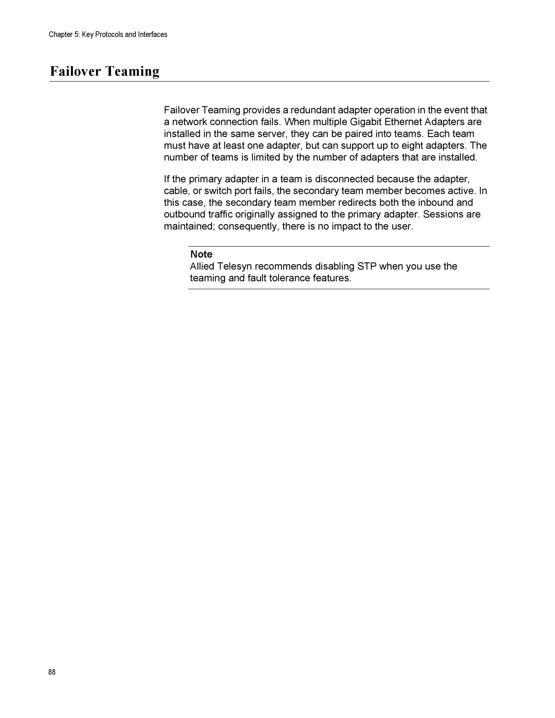 Allied Telesis AT-2972SX, AT-2916SX, AT2972SX/2 manual Failover Teaming 