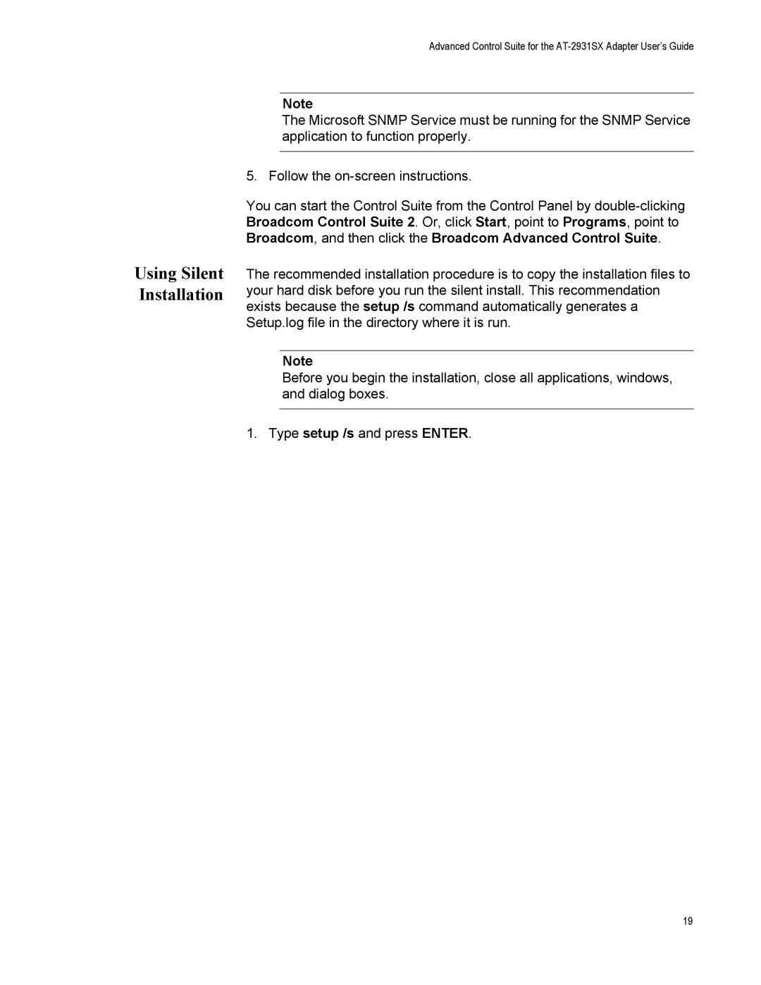 Allied Telesis AT-2931SX manual Using Silent Installation 