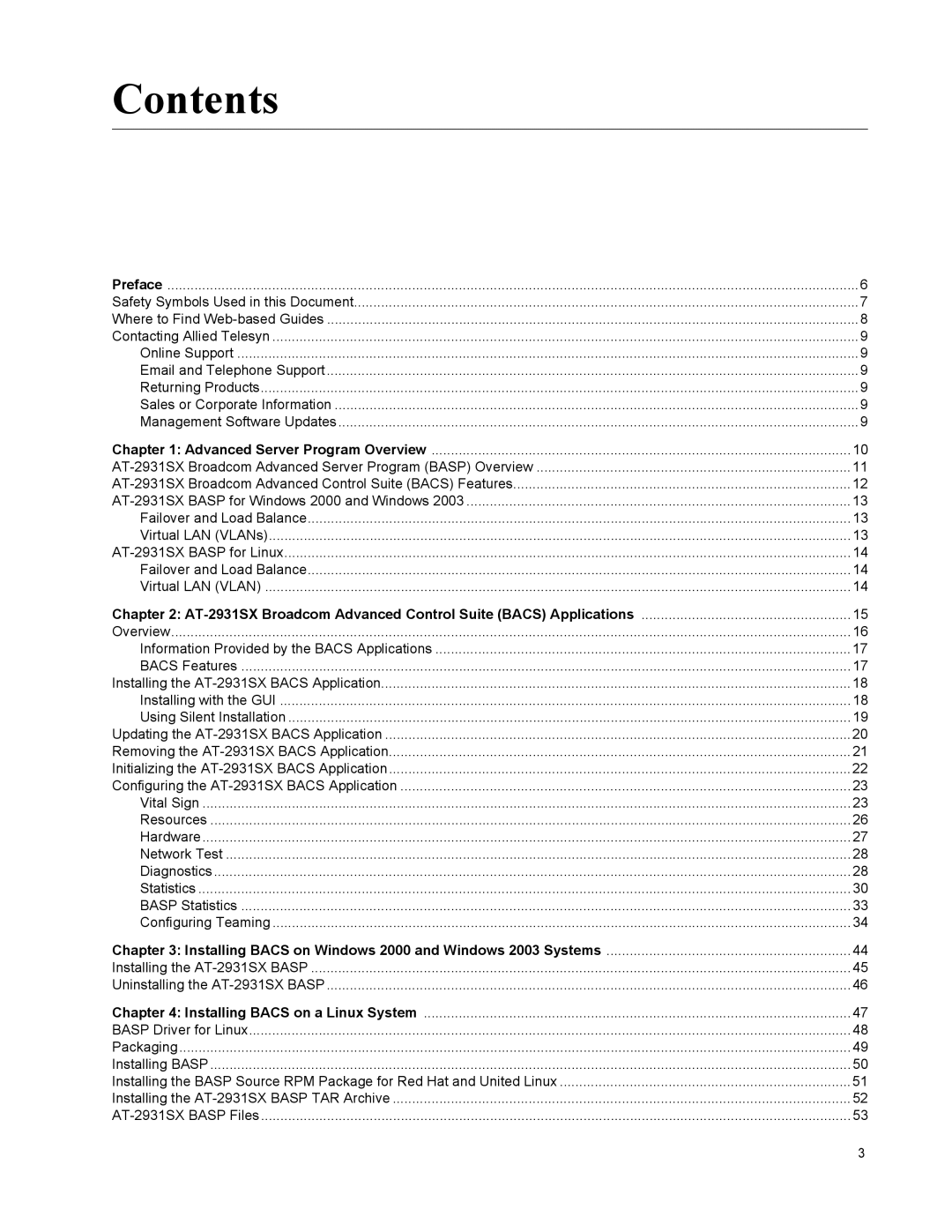 Allied Telesis AT-2931SX manual Contents 