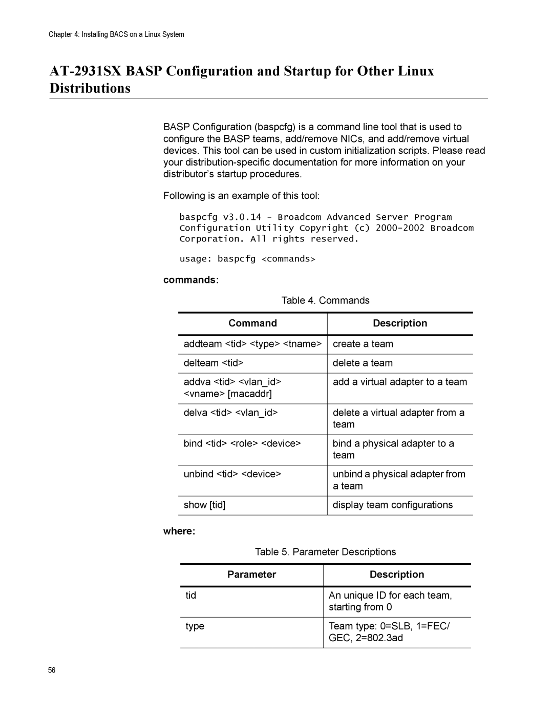 Allied Telesis AT-2931SX manual Commands, Command Description, Where, Parameter Description 