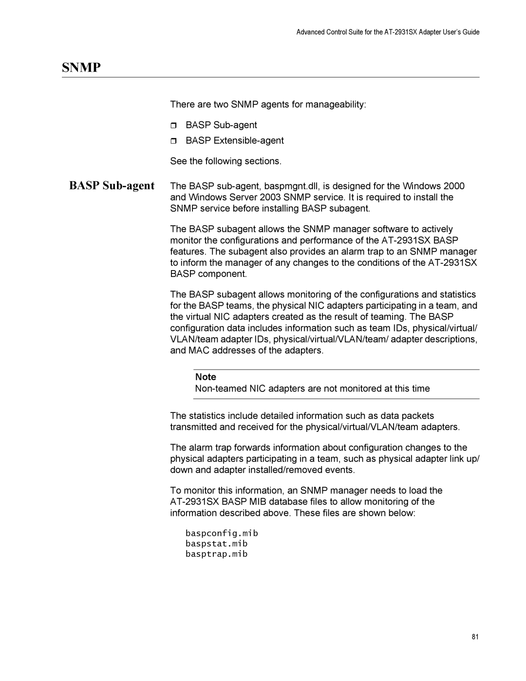 Allied Telesis AT-2931SX manual Snmp 