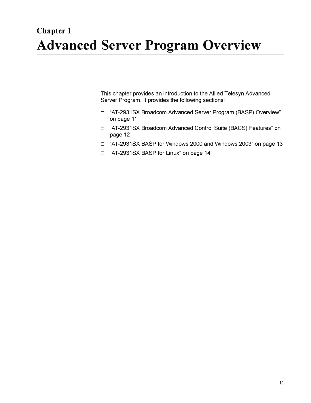 Allied Telesis AT-2931SX manual Advanced Server Program Overview, Chapter 