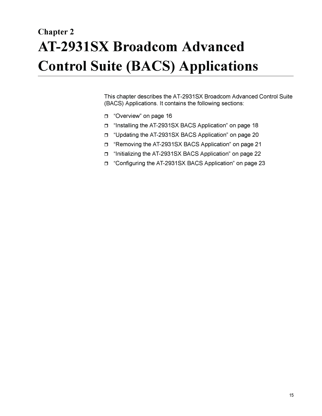 Allied Telesis manual AT-2931SX Broadcom Advanced Control Suite BACS Applications, Chapter 