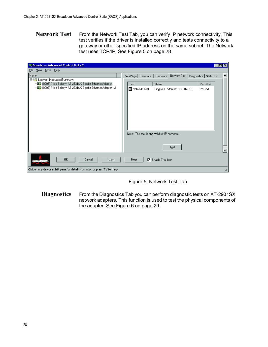 Allied Telesis AT-2931SX manual Network Test Tab 