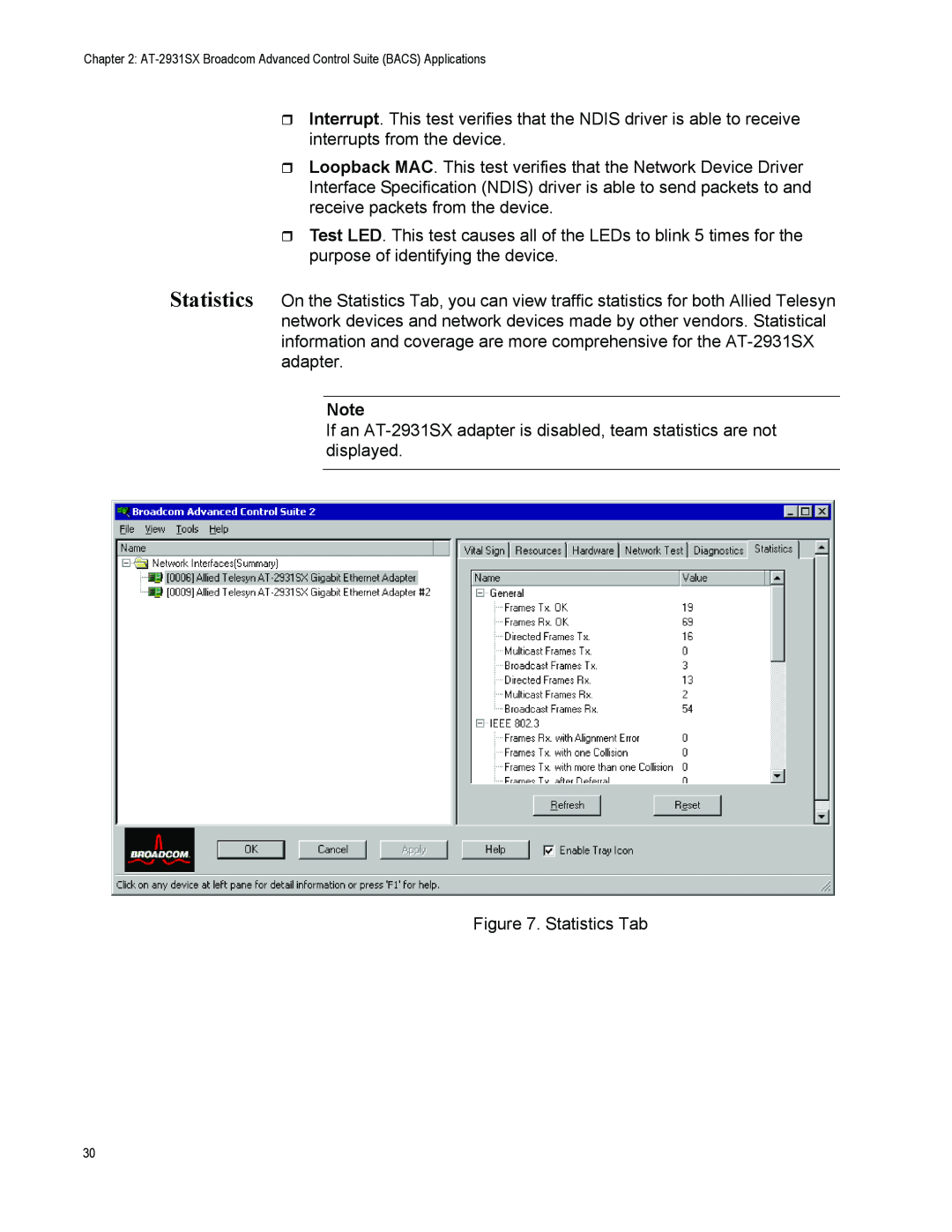 Allied Telesis manual If an AT-2931SX adapter is disabled, team statistics are not displayed 