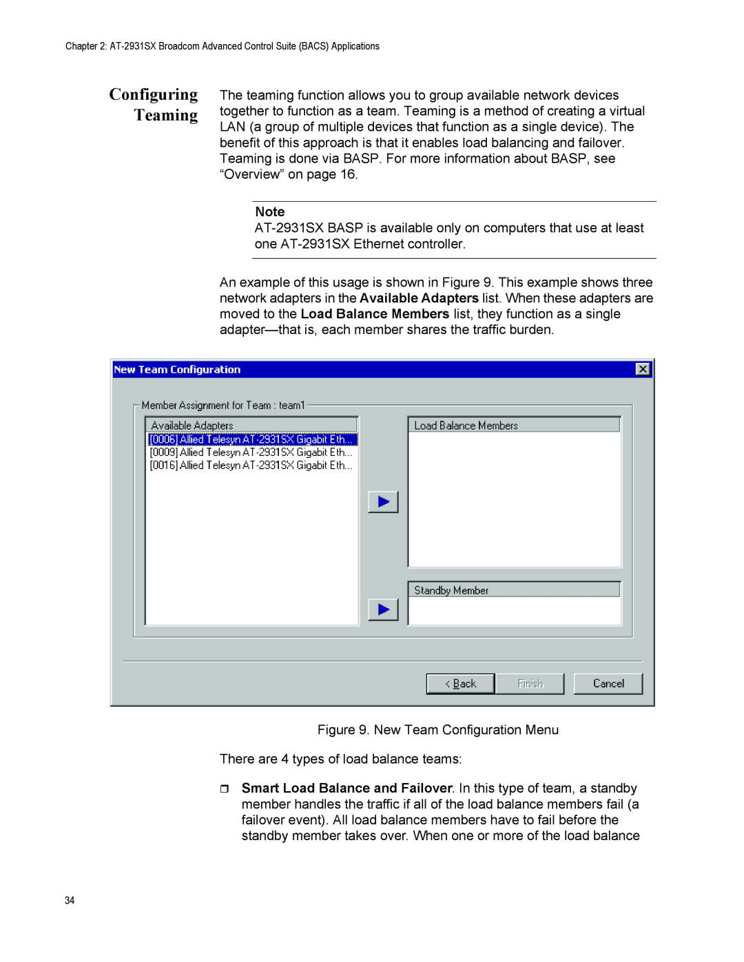 Allied Telesis AT-2931SX manual Configuring Teaming 