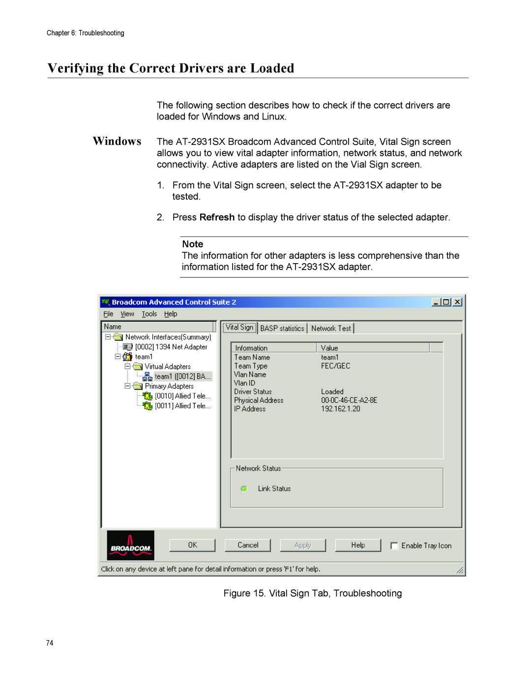 Allied Telesis AT-2931SX manual Verifying the Correct Drivers are Loaded 