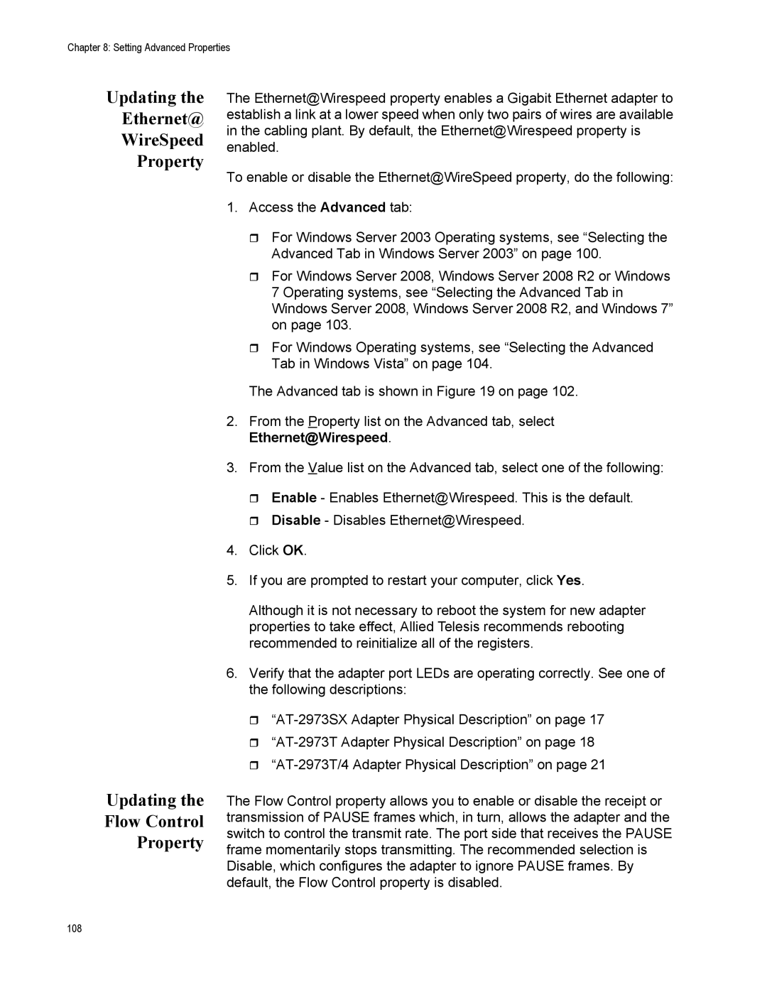 Allied Telesis AT-2973T/4, AT-2973SX manual Updating Ethernet@ WireSpeed Property Flow Control 